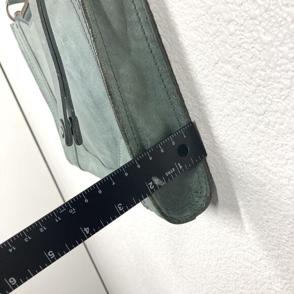 Frye Melissa Leather Zip Crossbody Bag Green Sky Tone Adjustable Strap 8x11" - Picture 7 of 16